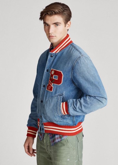 Men's Polo Ralph Lauren Denim Letterman Jackets | 132965KFT